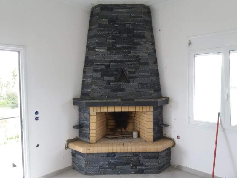 Indoor Stone Fireplace
